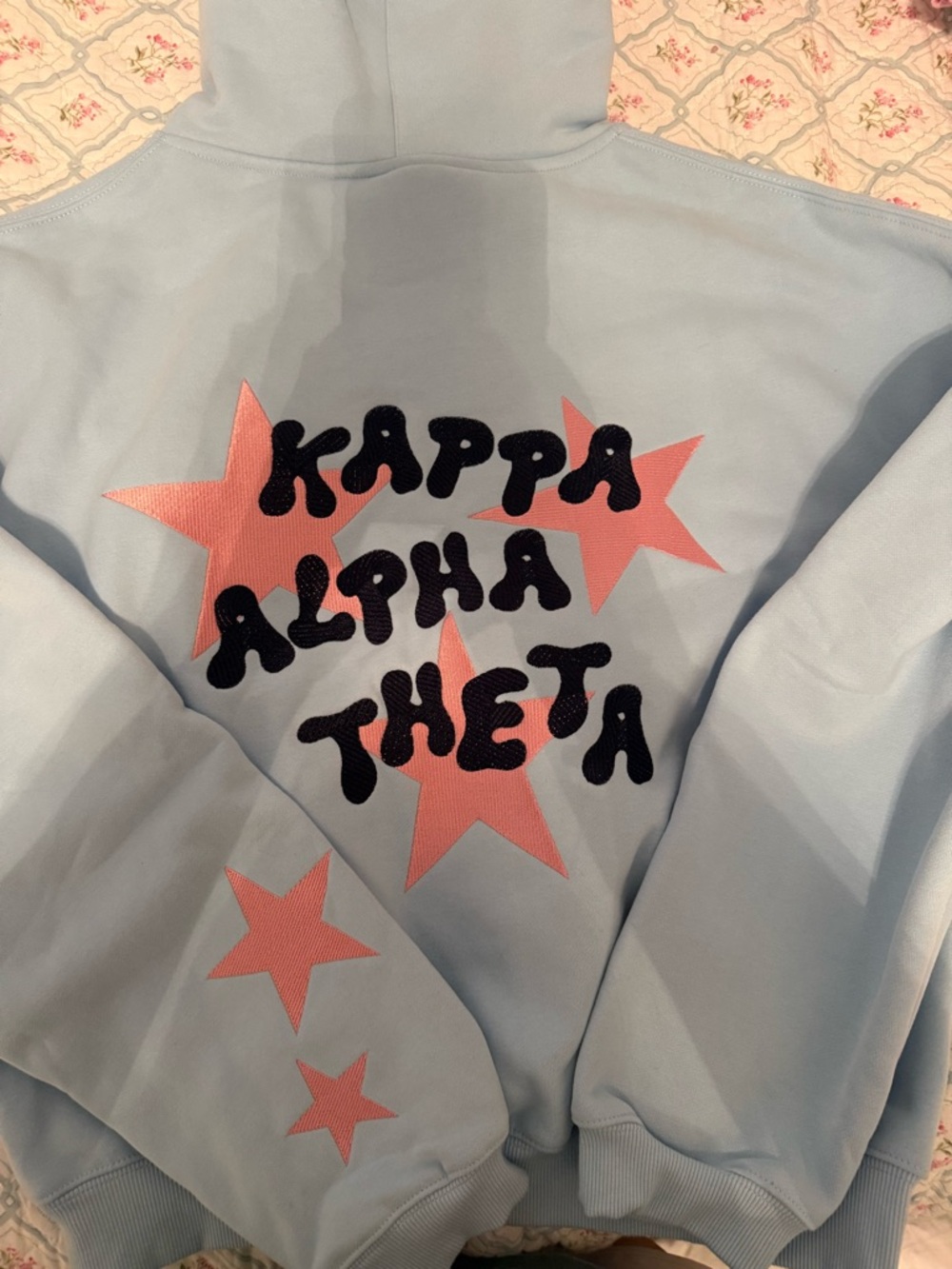 Light Blue Hoodie with Pink Stars